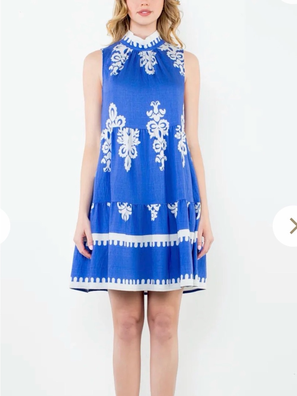 THML Blue and White Sleeveless Mini Swing Dress